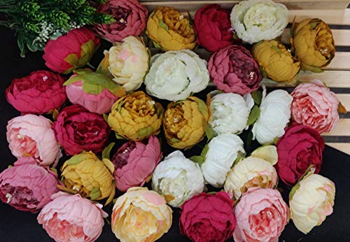 Image of SATYAM KRAFT 6 Pcs Artificial Fabric Rose Flower Heads | Handmade Peony Style Flowers for DIY Crafting, Gift Packing, Bouquet Making, Wedding, Home & Event Decoration (Yellow, 8 cm)