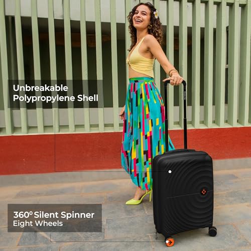 Image of Nasher Miles Polypropylene (PP) Spinner Seattle Hard-Sided Cabin Luggage 20 inch | 55cm | 8 Wheels Small Trolley Bag for Travel | Suitcase (Black)
