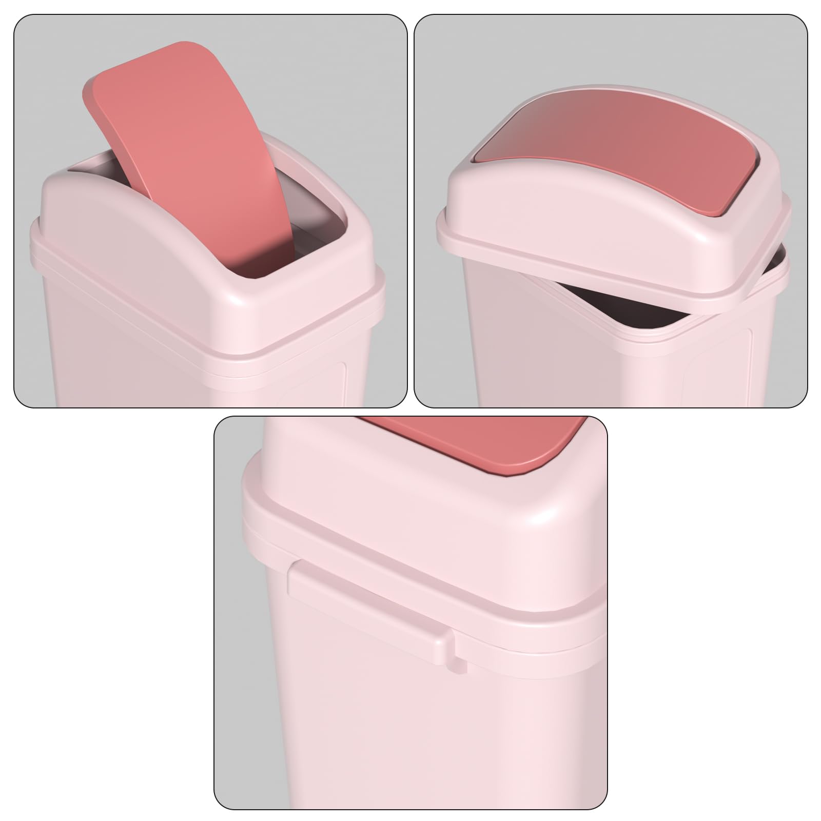 Zopnny 7 L Small Trash Bin with Swing Lid, Plastic Waste Bin for Bathroom Pink - Image 3