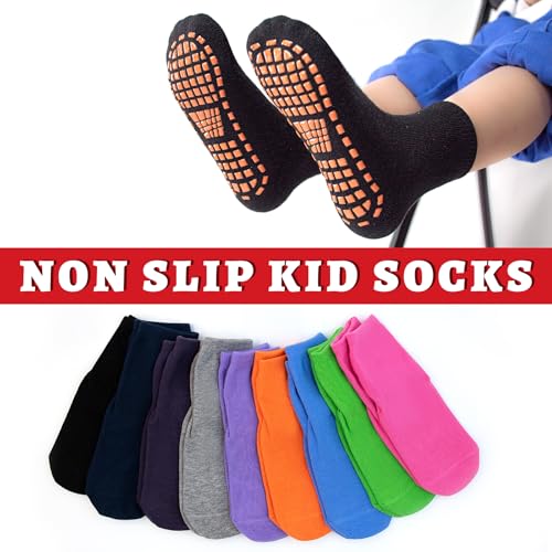 SkiBeaut 6 Pairs Kid Grips Socks Youth Non Slip Child Grippers Socks Young Boys Girls Teen Team Athletic Socks for Age 2-132