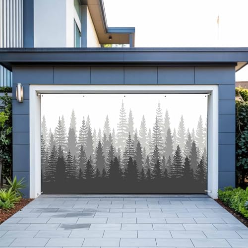 Garage Door Banner Cover 13x6ft Modern Forest Trees Shadow Scene Garage Door...