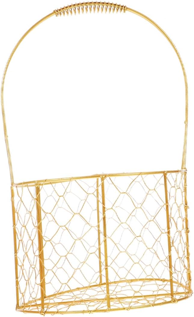 Small Metal Wire Basket with Handle, 22cm round Decorative Storage Basket for Wedding, Holiday, and Home Organization