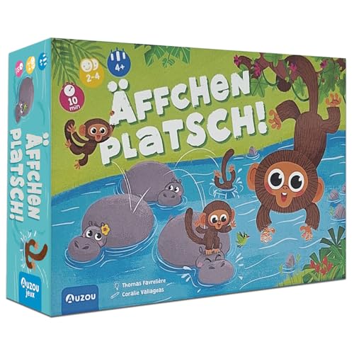 AUZOU | Äffchen Platsch | Kinderspiele ab 4 Jahre | Brettspiele mit Tiere | Mitbringspiel zum Kindergeburtstag | Familienspiele | Geschenke | Gesellschaftsspiele | Für 2 bis 4 Spieler ab 4 Jahren