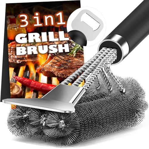Grillbürste, PePeng Grill Bürste mit Extra Langer Griff und Borsten, Grillbürsten für Grill BBQ (Edelstahl, Rutschfester Griff + Flaschenöffner)