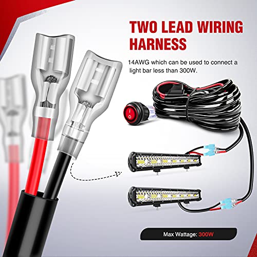 Image of Nilight LED Light Bar Wiring Harness Kit - 2 Leads 14AWG Heavy Duty 12V On Off Switch Power Relay Blade Fuse for Off Road LED Work Light