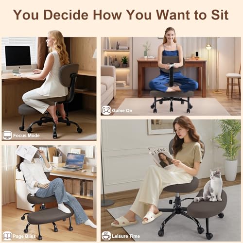 Image of AreShark Cross Legged Office Chair with Wheels, Kneeling Meditation Wide Criss Cross Swivel Ergonomic Chair with Back Support&Adjustable Height, ADHD Stool with Rotating Footrest for Yoga Home Office