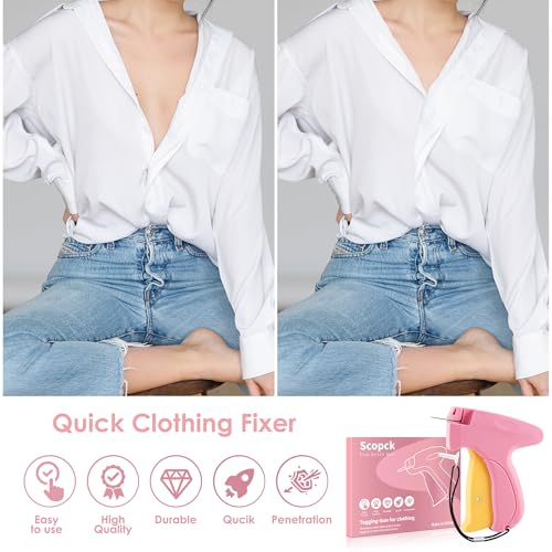 Image of Stitch Gun for Clothes - Handheld Stitch Gun Quick Clothing Fixer - Mini Sewing Kit Micro Tagging Gun - Includes 6 Needle, 1000 Black Fasteners & 1000 White Fasteners (Pink-Yellow)