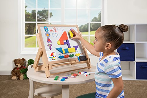 Wood Double-Sided Tabletop Easel 80Pc Activity Set For Kids- Childrens Magnetic Dry Erase Whiteboard & Chalkboard, Alphabet Phonic Letters & Shapes - Back To School And Art Stem Play Center #TOP3