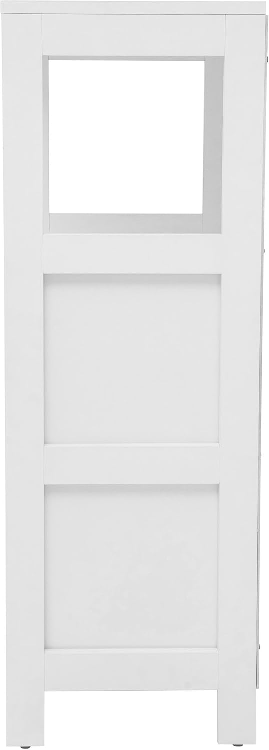 Flash Furniture Dune Farmhouse 2 Drawer Bathroom Organizer, Freestanding Cabinet with Configurable Drawers, U-Shaped Cutout Drawer Pulls, Open Display Shelf, White