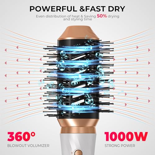 6 in One Hair Dryer Brush, Upgrade Blow Dryer Brush Hot Air Brush, Curly Twist Curling Iron Brush Air Curler Air Styler Wrap, Negative Ion Brush Blow Dryer Hot Brush Styler, Travel Hair Styling Tool