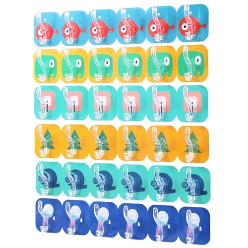 Image of JRM 6 Pcs Cartoon Wall Hooks, Self Adhesive Waterproof Sticky Hooks for Bathroom, Kitchen, Office, Multi-Color Plastic Hangers, No Drilling Wall Mount Hooks for Home Storage & Organization