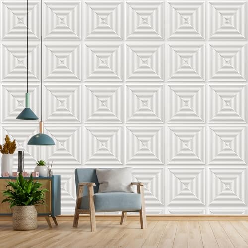 Image of Kayra Decor 3D PVC Wall Panels for Bedroom & Living Room | Line Design |White Color | 19.7 x 19.7 Inch | Pack of 12 | 32.28 Sq Ft