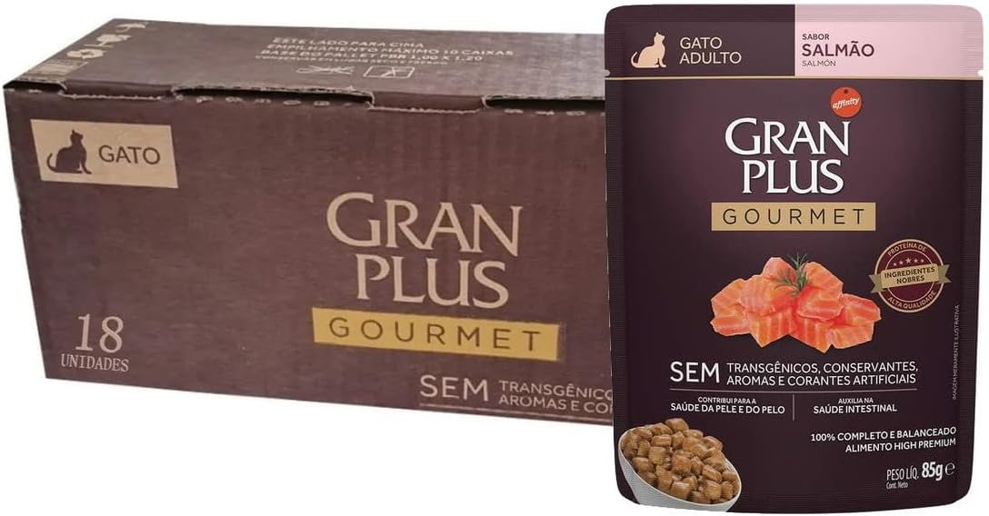 Ração Úmida GranPlus Gourmet Gatos Adultos Salmão 85g – Pack com 18 unidades