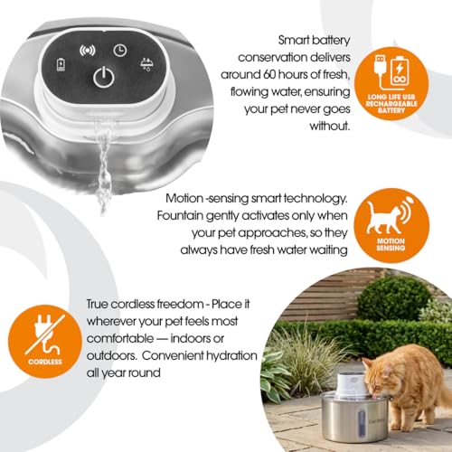 Cat Mate 2 Litre Stainless Steel Cat Water Fountain – Automatic Pet Water Dispenser for Cats, Filtered Drinking Fountain, Hygienic Metal Bowl, Battery Operated - Image 5