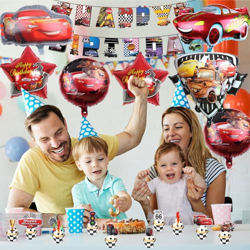 18 pièces Décoration d'anniversaire Cars, Comprend bannière, 3D Ballons en aluminium, Décoration de cupcake, Convient pour la décoration d'anniversaire des garçons – vue 6