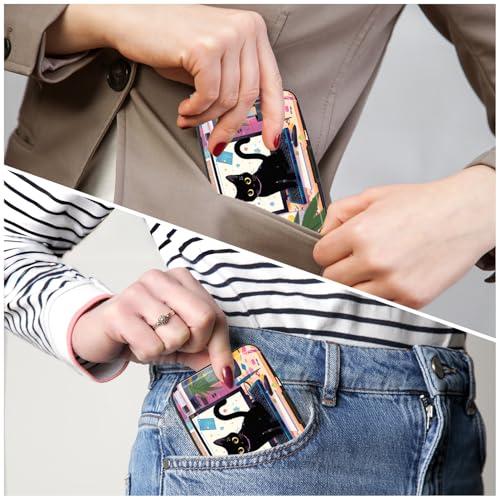 Image of Credit Card Holder, Mini Aluminum Card Wallet RFID Blocking Slim Metal Hard Card Case for Women Men, Cat on Keyboard