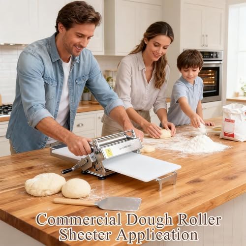 Compact Manual Dough Sheeter - Hand Crank Stainless Steel Roller Machine for Pizza, Croissants, Pastry & Fondant - Folding Design with Sheeter Board