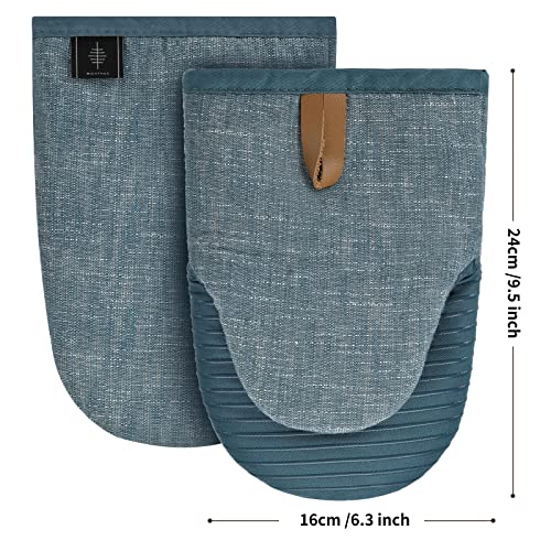 Foto von BONTHEE Ofenhandschuhe Topflappen Set Mini-Ofenhandschuhe Topfhandschuhe mit Anti-Rutsch Silikon Gestreift kochhandschuhe für Kochen Backen - 4er Set - Blau