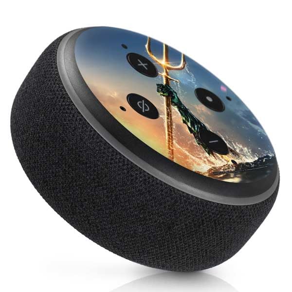 Skinit Decal Audio Skin Compatible with Amazon Echo Dot 3 - Officially Licensed DC Comics Aquaman Movie Poster Trident Design
