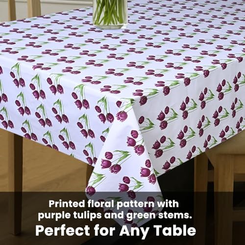 Image of Wings Star 2-4 Seater PVC Table Cover; Anti Slip; 40x60 Inches; 4 Seater Center Table Cover, Purple Tulips
