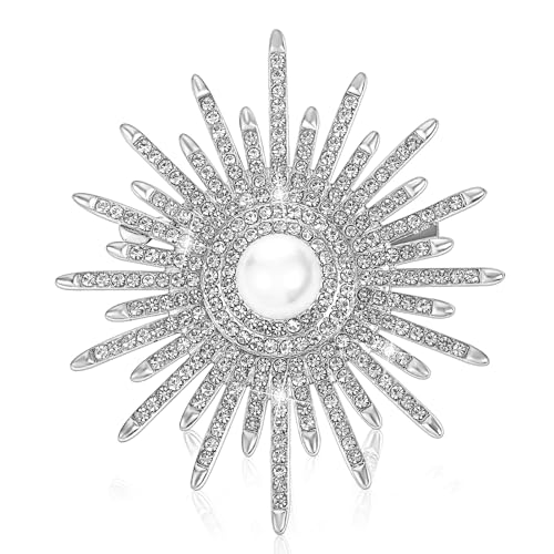Image of Sunflower Pearl Brooch Pins for Women, Elegant Sunflower Rhinestone Brooches, Sunflowers Brooch Pins for Women, Pearl Broochs for Wedding, Shawls, Parties, Proms, Valentine's Day