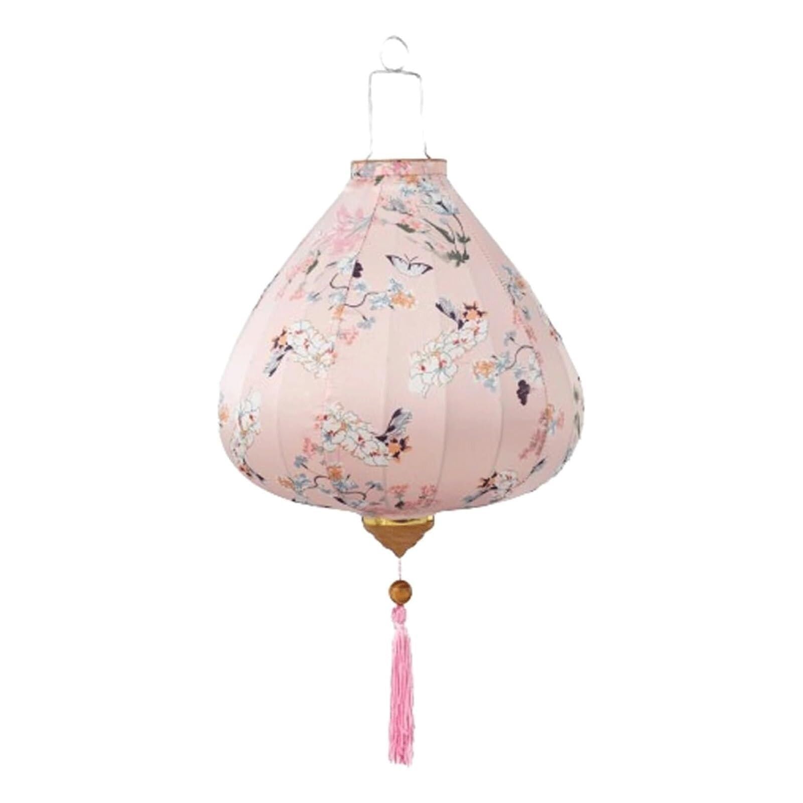 Asian lantern, Chinese Silk Lantern Oriental Floral Pattern Oval Hanging with Tassel for Outdoor Garden and Holiday Celebration(Pink,16 inch)