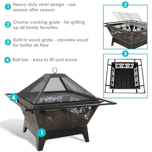 Sunnydaze Northern Galaxy 32Inch HeavyDuty Square Fire Pit with