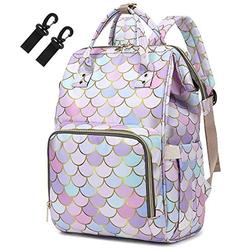 Image of Yusudan Mermaid Diaper Bag Backpack for Baby Boys Girls, Waterproof Large Nappy Bags for Mom & Dad
