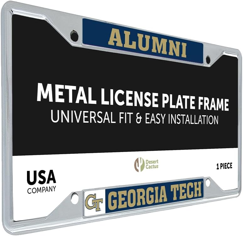 Desert Cactus Georgia Tech University Yellow Jackets Metal License Plate Frame for Front or Back of Car Officially Licensed (Alumni)