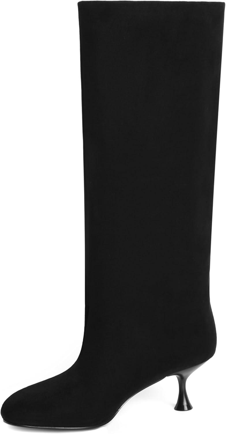 vivianly Women's Wide Calf Suede Knee Boots Pull-On 2.24" Kitten Heel Tall Boots Comfortable Versatile Dress Boots for Formal Daily Wear