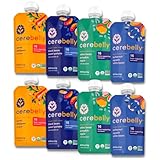 Cerebelly Baby Food Pouches - Organic Beans & Veggies Purees Variety Pack (4 oz, Pack of 8) Toddler Snacks - 16 Brain-supporting Nutrients - Healthy Snacks, Gluten-Free, BPA-Free, Non-GMO