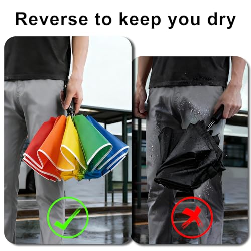 Lejorain Inverted Rainbow LED Umbrella - Folding Reverse Automatic Travel Umbrellas Compact for Rain Windproof Women - Portable Upside Down Collapsible Reflective Umbrella — view 4