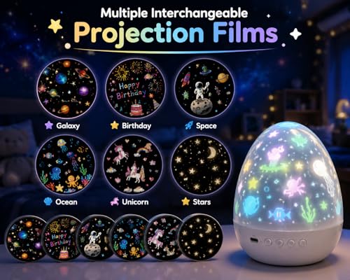 Image of One94Store Star Galaxy Projector Night Lamp for Kids, USB Rechargeable LED Ceiling Projector with 6 Projection Films, Space Ocean Unicorn Stars Light for Bedroom Room Decor & Gifts