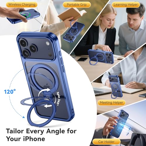 Image of YINLAI for iPhone 17 Pro Case 6.3-inch, Magnetic Compatible with Magsafe, with 360 Rotatable Ring Stand, Anti-Fingerprint Skin-Friendly, Shockproof Full-Body Protective 17 Pro Case, Deep Blue