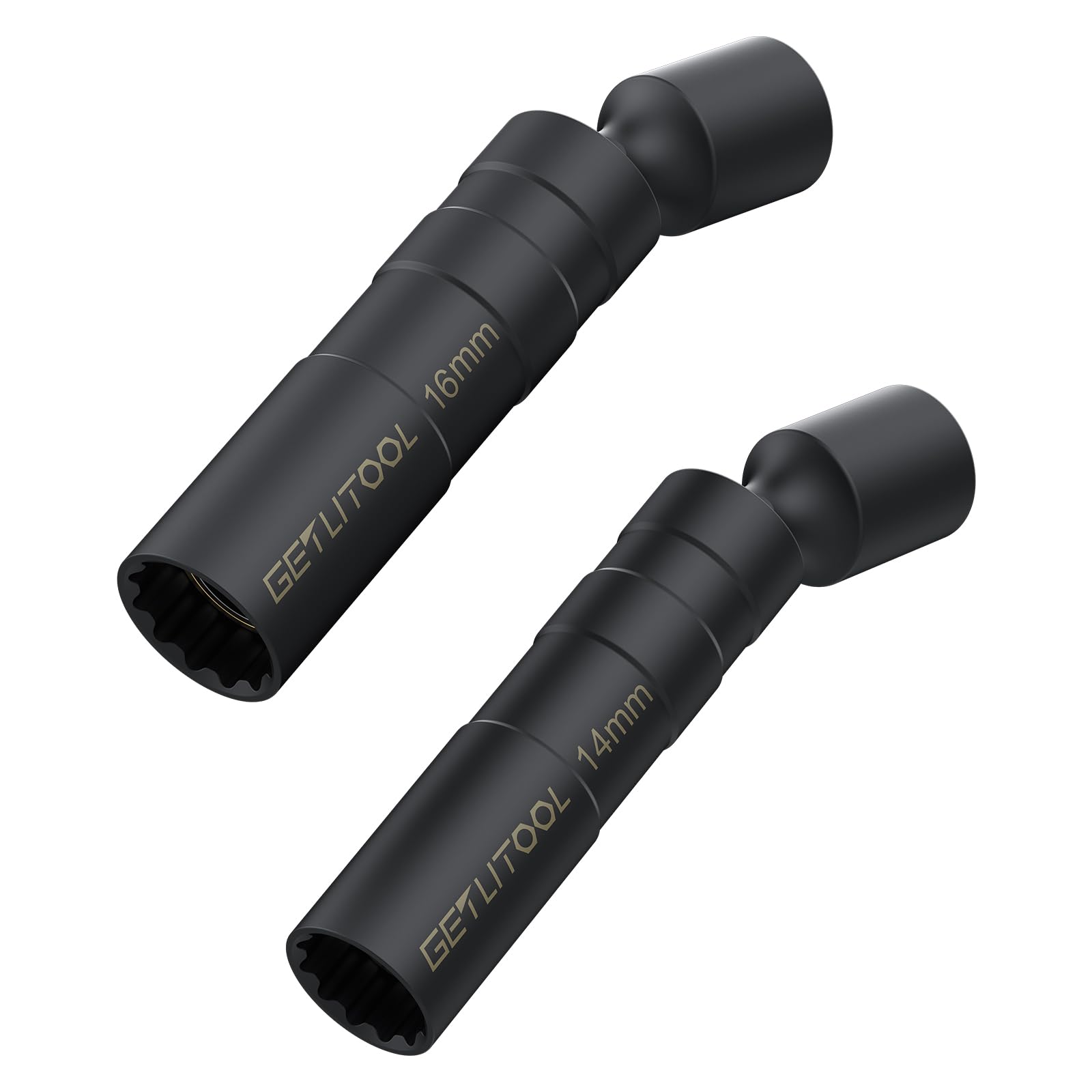 GETLITOOL 2 szt. kluczy do świec zapłonowych 14/16 mm długości 10 cm z kwadratowym trzonkiem 3/8", 2 x 12-kątne nasadki do świec zapłonowych CVR, obrotowy klucz magnetyczny o 360° do usuwania świecy