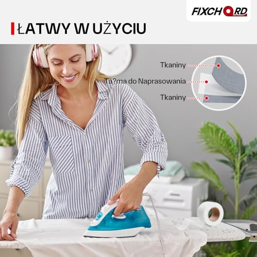 FIXCHORD Taśma Termiczna do Naprasowania i Klejenia - Do Prasowania Tkanin Topliwych, Obszywania Zasłon i Odzieży, Biały, 30M*50mm