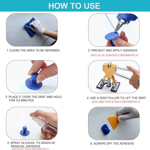 Image of 62 PCS Paintless Dent Repair Glue Tabs Kit, Small Medium Large Pulling Tabs for Car Body & Plastic Bumper Dent Removal, Compatible with T-Bar and Slide Hammer