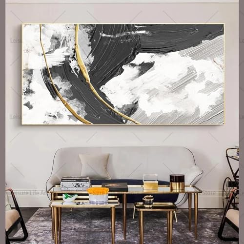 Images murales abstraites noir et blanc grand format 50x100 avec cadre moderne