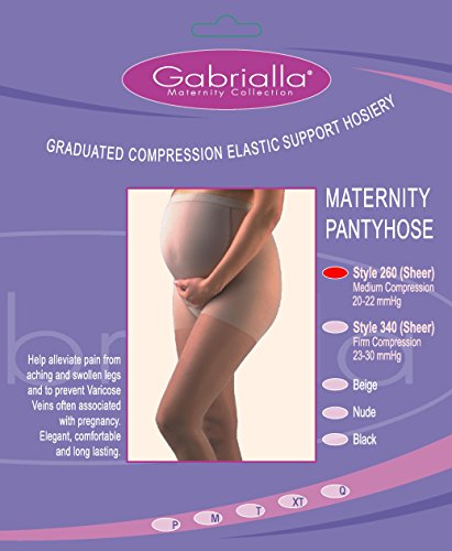 Image of GABRIALLA Maternity Graduated Compression Pantyhose 2 Pack (20-22 mmHg) H-260: Petite Nude /Black