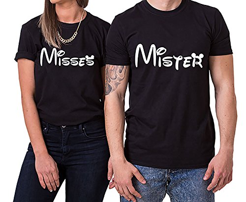 Mister Misses King Queen T-Shirt Partnerlook Coppia Imposta Dolce per Le Coppie Come Regali, Größe2:XXL;Partner Shirts:Herren T-Shirt Schwarz
