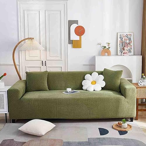 Fundas elásticas para sofá con cojines, protector de muebles, fundas de sofá matrimonial con parte inferior elástica para niños y perros (verde,