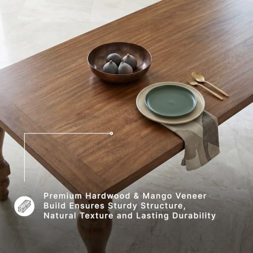Image of Signature Design by Ashley Basinger Dining Table, 86 Inch, Medium Brown | Seats 8 with 25.88-inch legroom, Hardwood solids and mango wood veneer, Rustic turned legs, Farmhouse design
