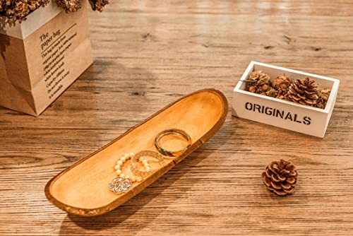 Julmal Wooden Dough Bowl For Rustic Home Décor, Decorative Bowl Hand Carved Natural Elmwood Tray, 16" Long Dough Bowl Fruit Bowls For Table Centerpiece Farmhouse Décor, Bread Bowl Serving Wooden Tray #TOP2