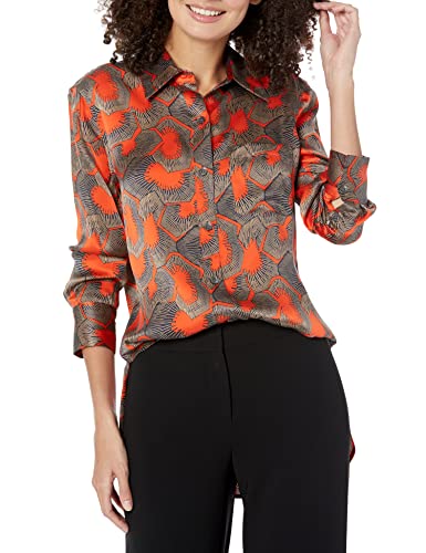 Equipment Women's Bradner Top, Tangerine Tango Multi, Small #TOP14