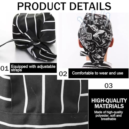 Miniatura 4 de Sombrero De Cocinero Ajustable Gorro, 2 Piezas Gorro De Cocina Unisex Ajustable, Bandana Transpirable Para Cocina, Restaurante, Bbq Y Disfraz De Fiesta