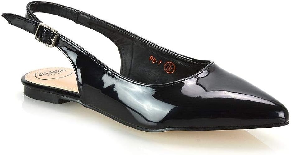 black pointed toe slingback flats