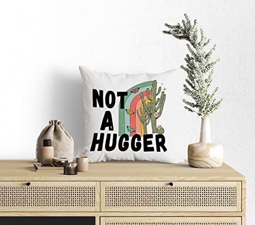 Not A Hugger Retro Boho Western Country Cactus Rainbow Throw Pillow Cover,18"X18" Pillowcase Cushion Cover For Home Bedroom Girls Room Dorm Decor,Gifts For Teen Girls Women #TOP1