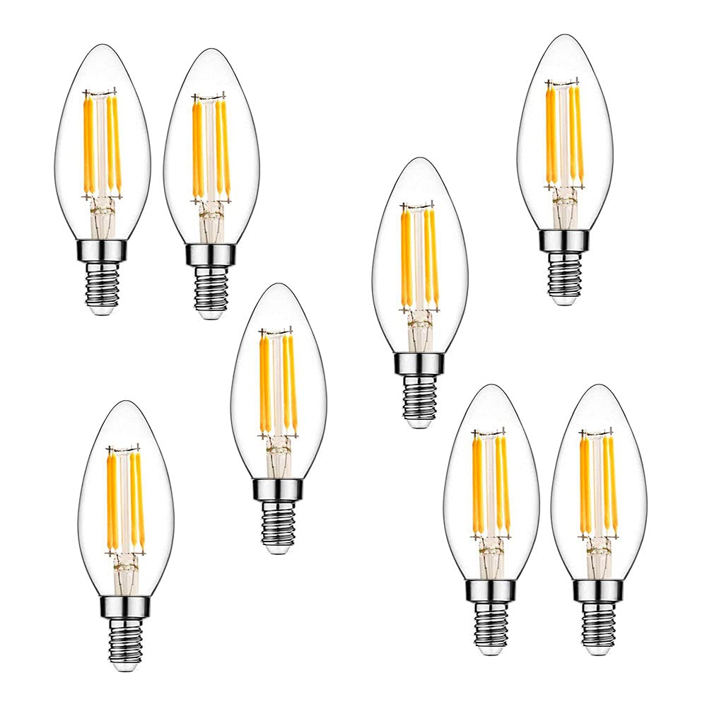 Zyujia Light/White E14 Led Candle Bulbs,C35 Small Screw Candelabra Led Bulbs Not Dimmable Warm 2700K 6W Filament Bulb (Equivalent To 60W)8 Packs