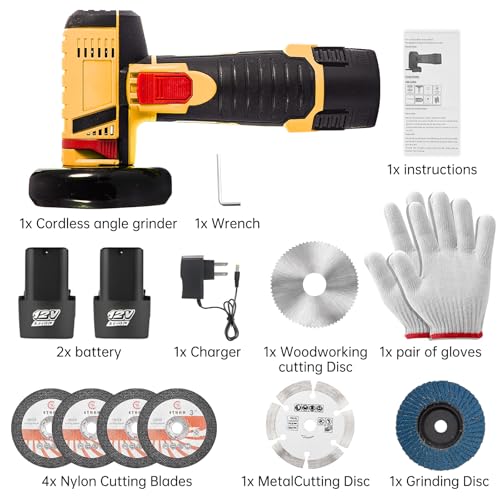 Housiwill Cordless Angle Grinder Tool, 19500RPM Mini Angle Grinder,Cordless Electric Power Angle Grinder Tool with 2*batteries, Grinder Handheld Cutter for Metal Wood Grinding and Cutting Yellow - Image 6