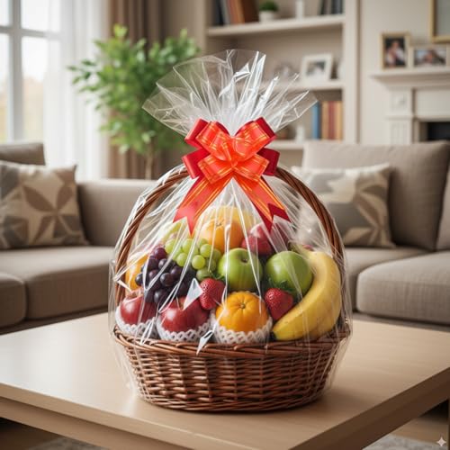 Geschenkfolie, Cellophantüten Groß 60x90cm, 6 Stück Durchsichtige Geschenkverpackung Mit 6 Dekorativen Schleifen, Ideal Für Geschenkkörbe, Blumenarrangements Und Hochzeitsdekoration